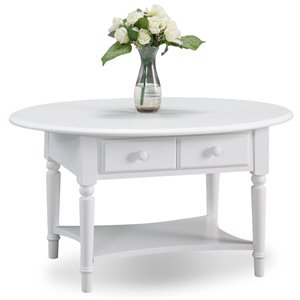 Bowery Hill Oval 1 Drawer Coffee Table with Shelf in Orchid White