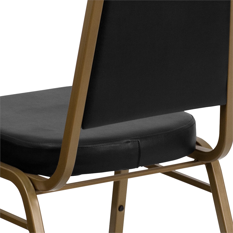 Bowery Hill Vinyl Upholstered Banquet Stacking Chair in Black/Gold