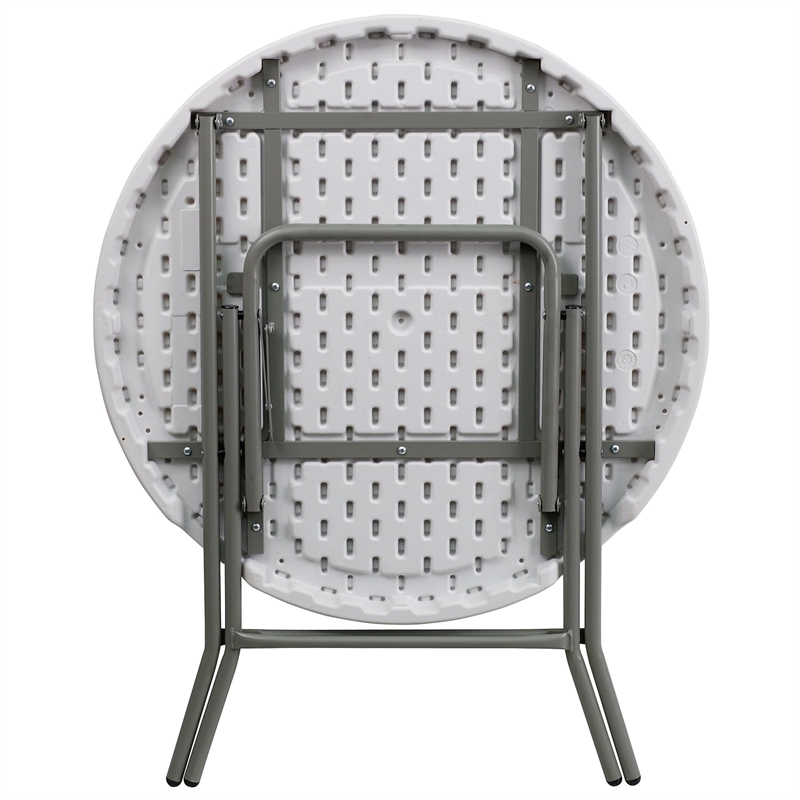 Bowery Hill 32 Inch Round Granite Folding Table in White