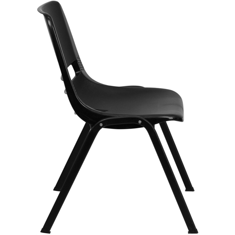 Bowery Hill Ergonomic Shell Stacking Chair in Black