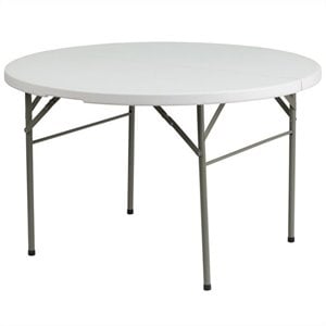 Bowery Hill 47.5&quot Round Bi-Fold Granite Folding Table in White