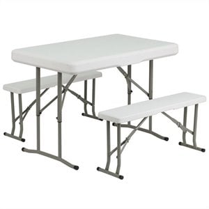Bowery Hill Plastic Folding Table and Benches in White