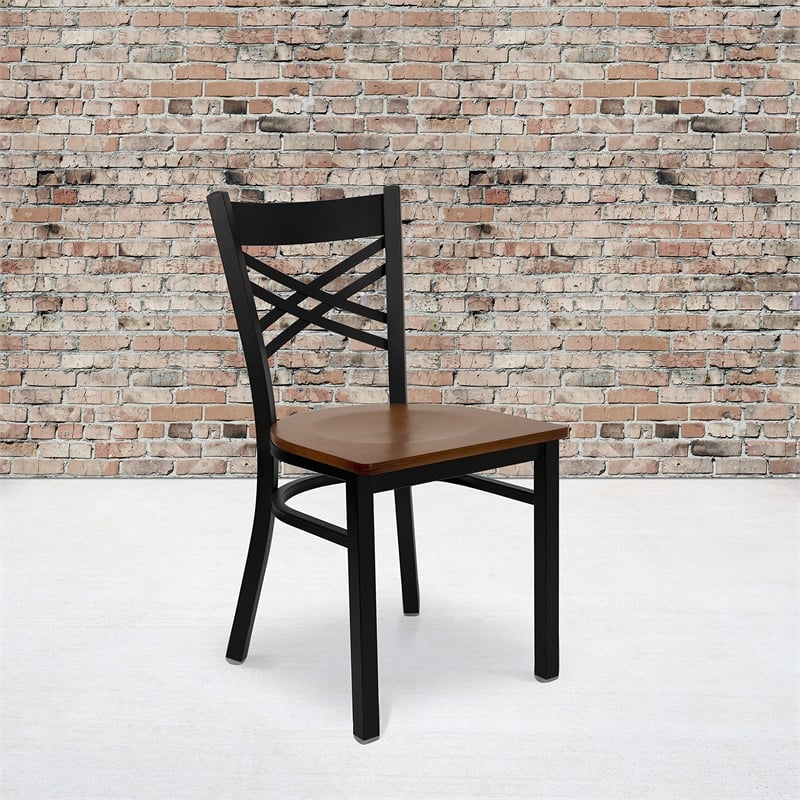 Bowery Hill Black Back Metal Dining Chair in Cherry