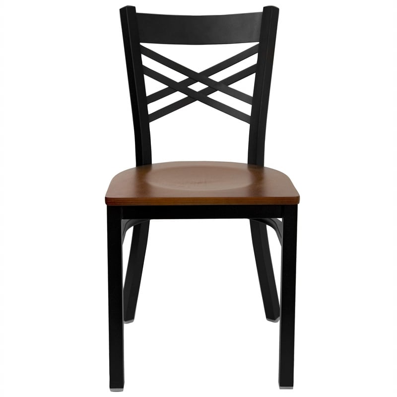 Bowery Hill Black Back Metal Dining Chair in Cherry