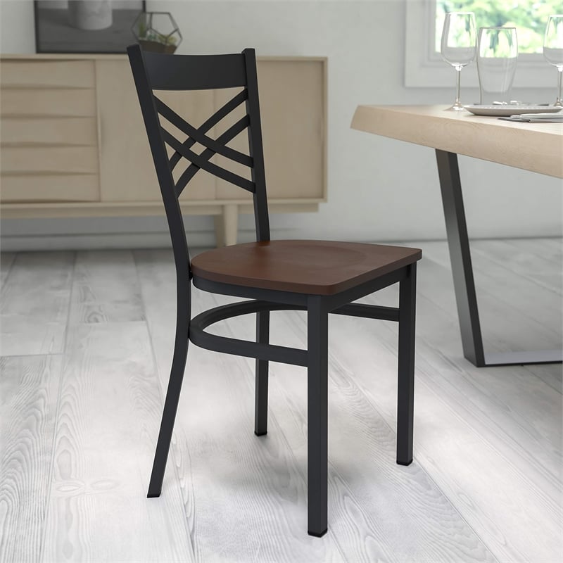Bowery Hill Black Back Metal Dining Chair in Mahogany