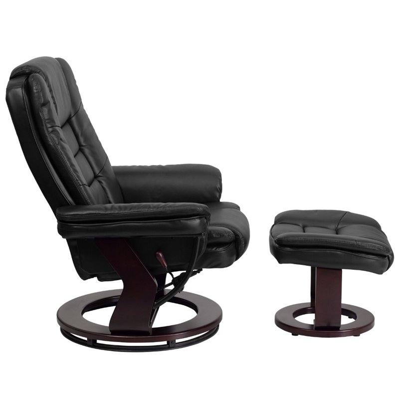 Bowery Hill LeatherSoft Black Recliner and Ottoman Contemporary Plush Arms 41