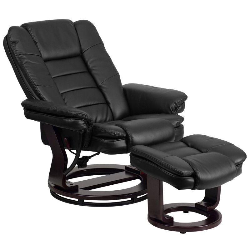 Bowery Hill LeatherSoft Black Recliner and Ottoman Contemporary Plush Arms 41