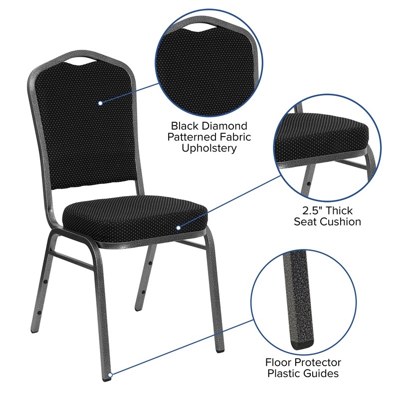 Bowery Hill Fabric/Metal Crown Back Banquet Stacking Chair in Silver/Black