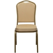 Bowery Hill Fabric/Metal Crown Back Banquet Stacking Chair in Beige/Gold