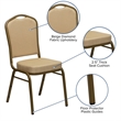 Bowery Hill Fabric/Metal Crown Back Banquet Stacking Chair in Beige/Gold