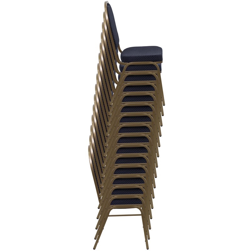 Bowery Hill Fabric/Metal Dome Back Banquet Stacking Chair in Blue