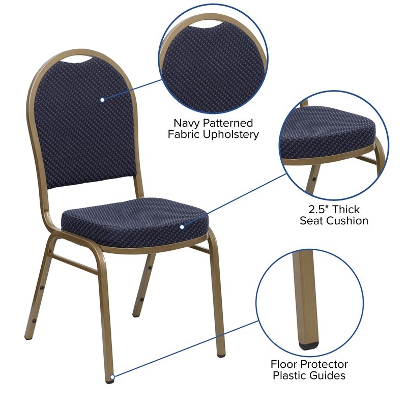 Bowery Hill Fabric/Metal Dome Back Banquet Stacking Chair in Blue