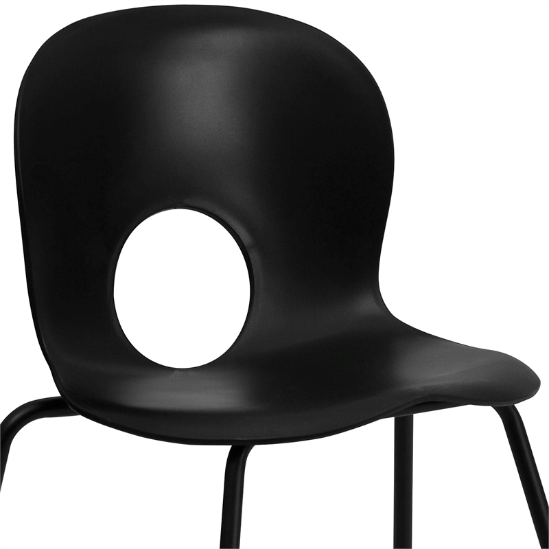 Bowery Hill Metal/Plastic Designer Cutout Back Stacking Chair in Black