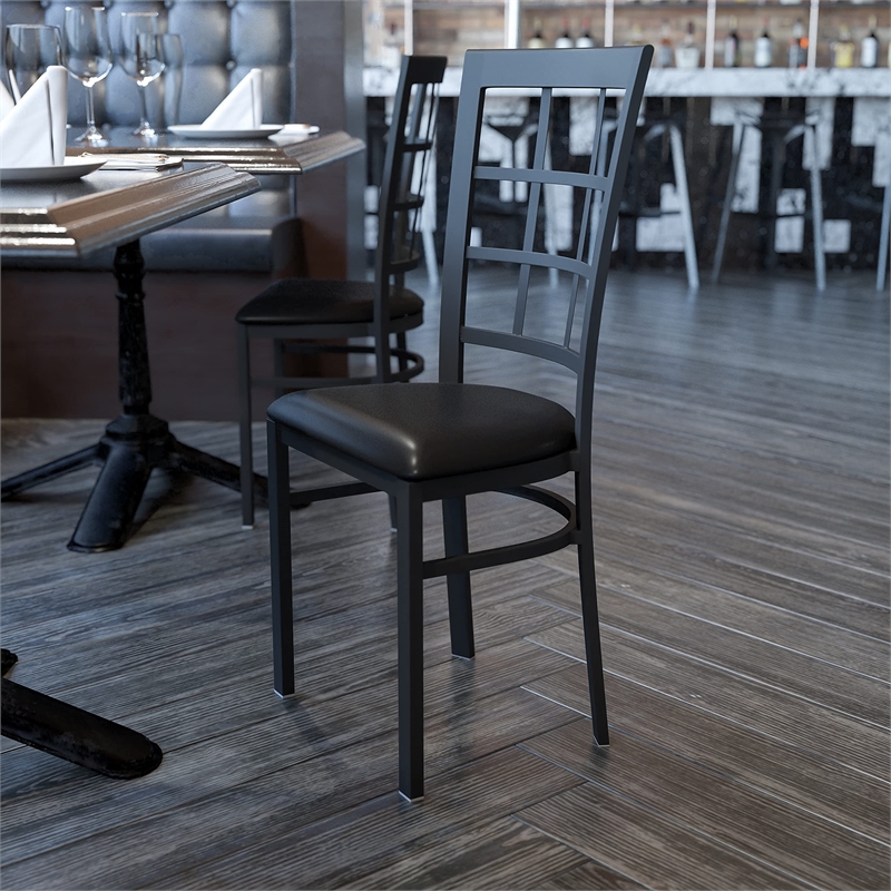 Bowery Hill Window Back Metal Dining Chair in Black