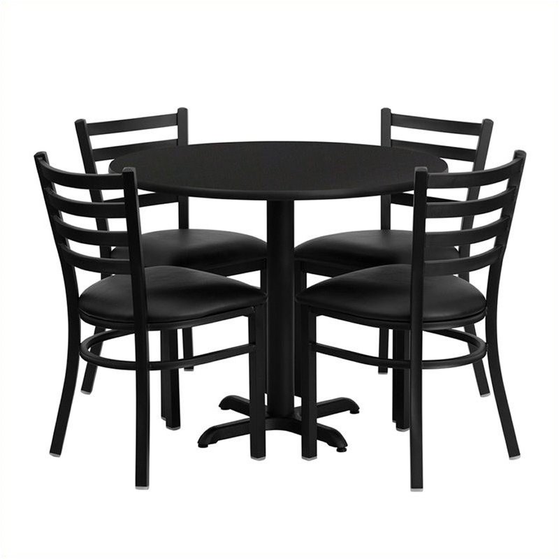 Bowery Hill 5 Piece Round Laminate Table Set in Black