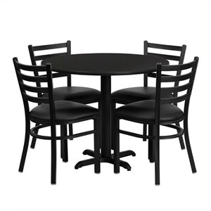 Bowery Hill 5 Piece Round Laminate Table Set in Black