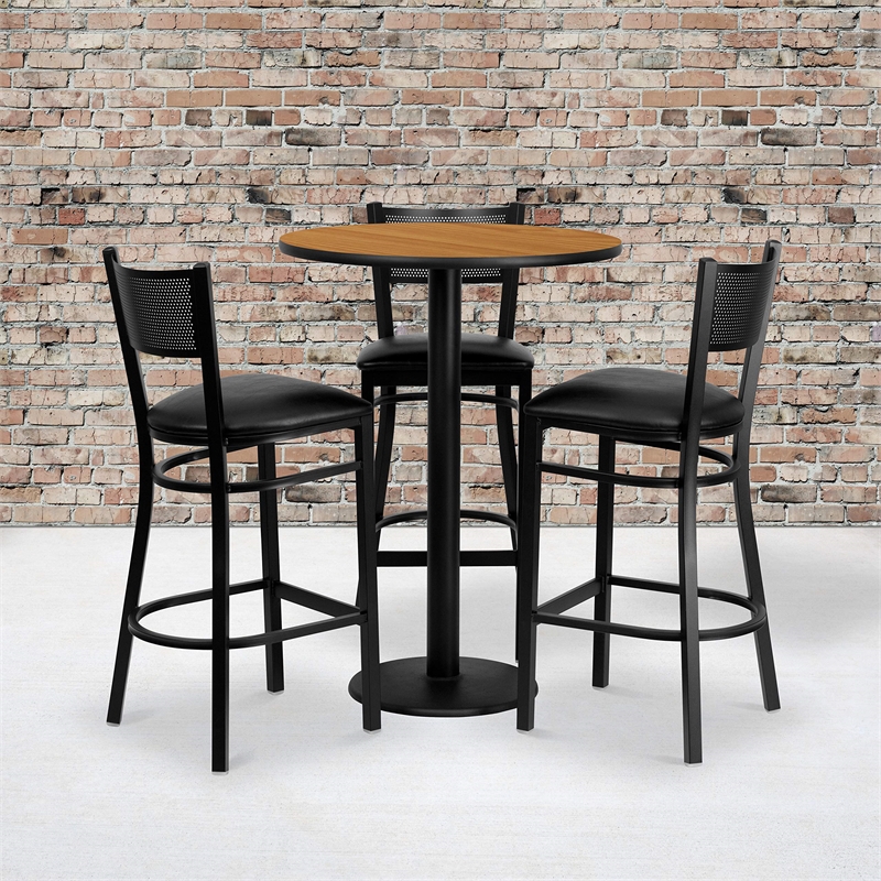 Bowery Hill 4 Piece Round Laminate Table Set in Natural and Black