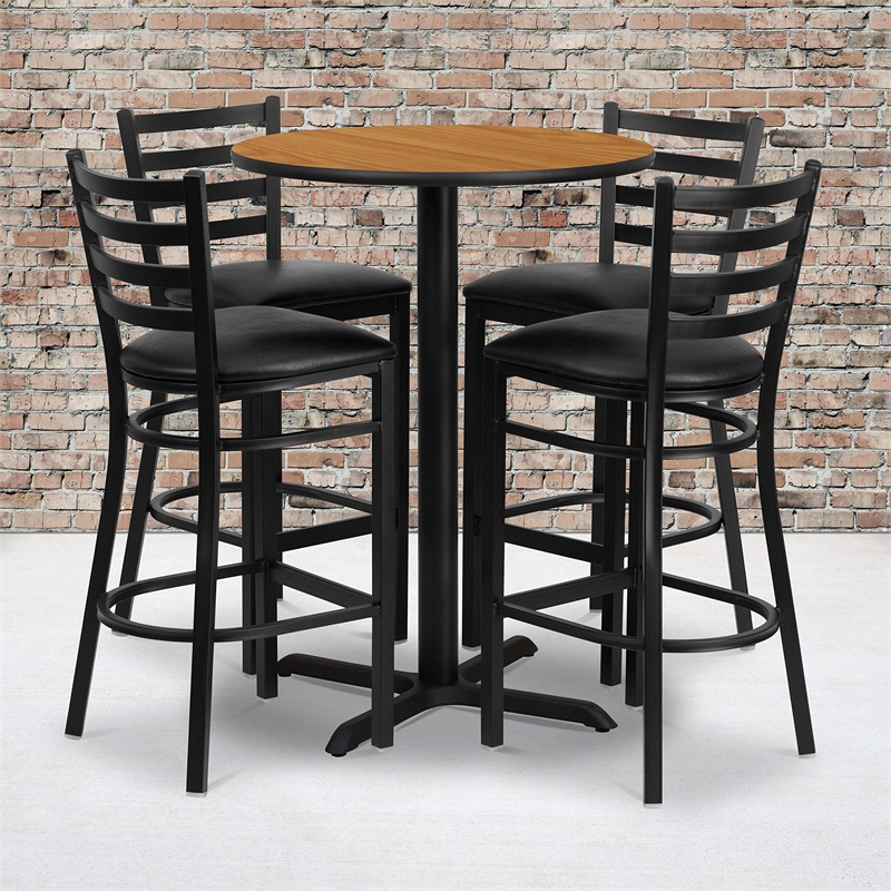 Bowery Hill 5 Piece Round Laminate Table Set in Black and Natural