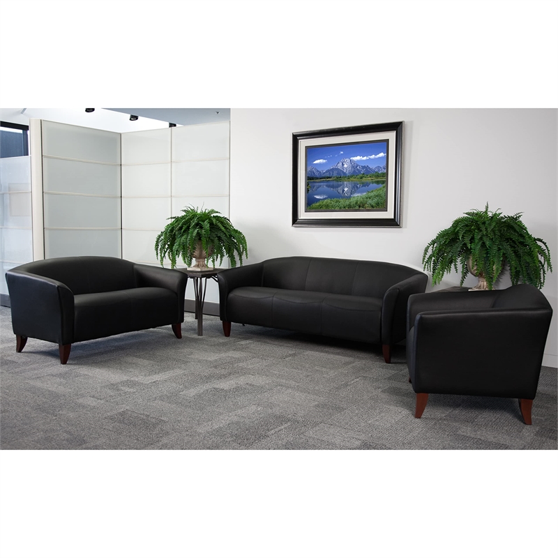 Bowery Hill Leather Sofa in Black and Cherry