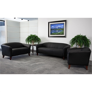 Bowery Hill Leather Sofa in Black and Cherry