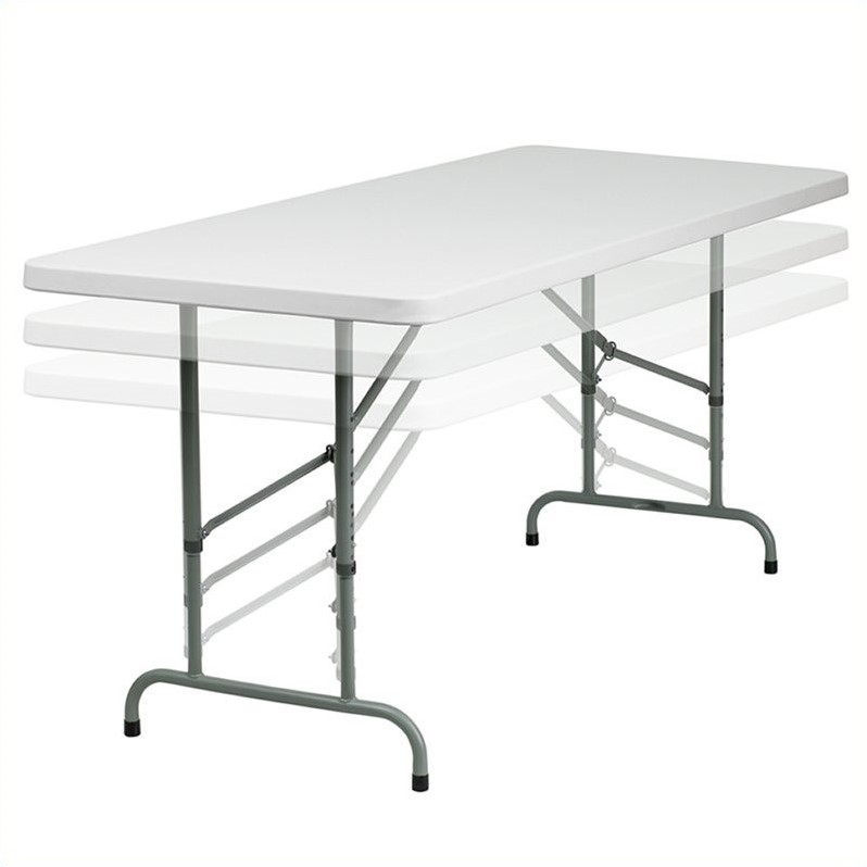 Bowery Hill Plastic White Folding Table Rectangular Adjustable 72