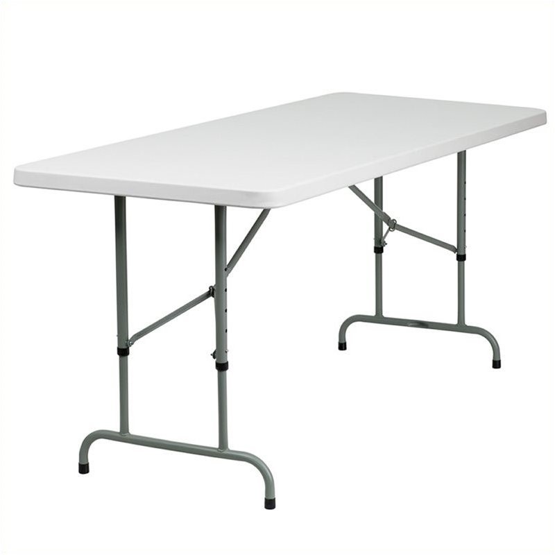 Bowery Hill Plastic White Folding Table Rectangular Adjustable 72
