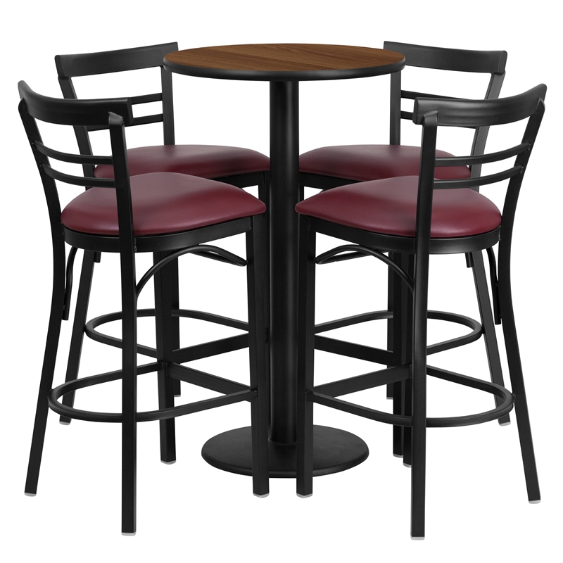 Bowery Hill 5 Piece Round Laminate Table Set in Walnut and Black