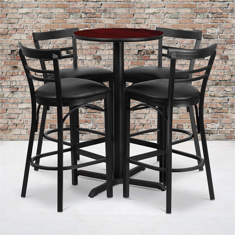 Bowery Hill 5 Piece Round Table Set in Mahogany and Black