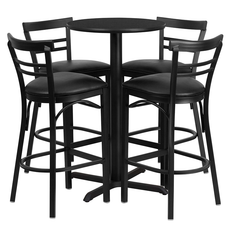 Bowery Hill 5 Piece Round Laminate Table Set in Black