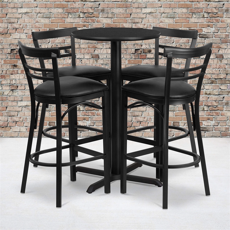 Bowery Hill 5 Piece Round Laminate Table Set in Black