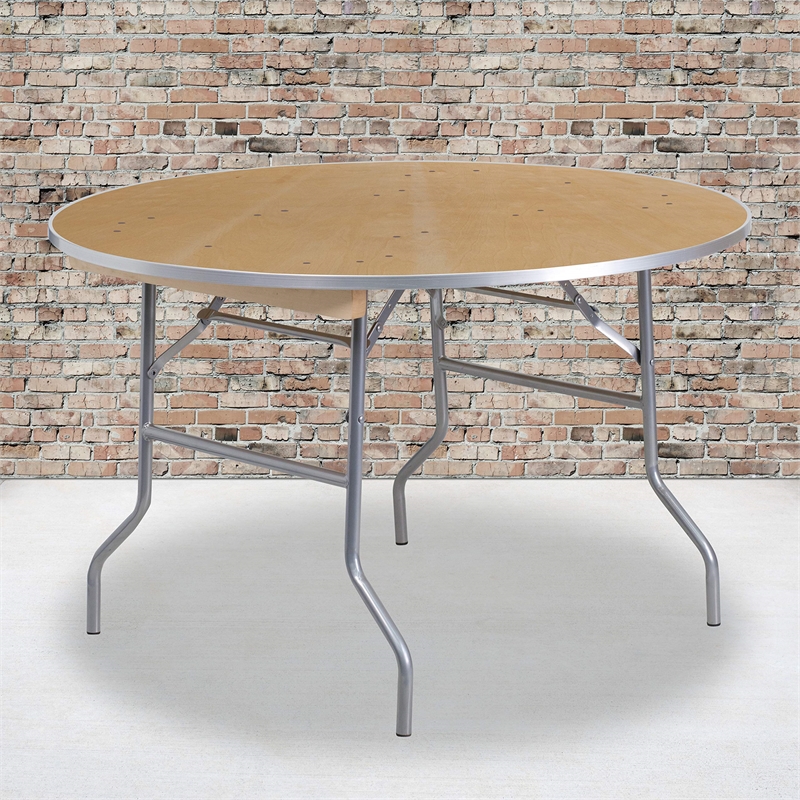 Bowery Hill Round Birchwood Folding Banquet Table in Silver