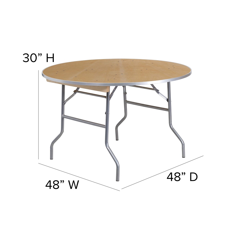 Bowery Hill Round Birchwood Folding Banquet Table in Silver