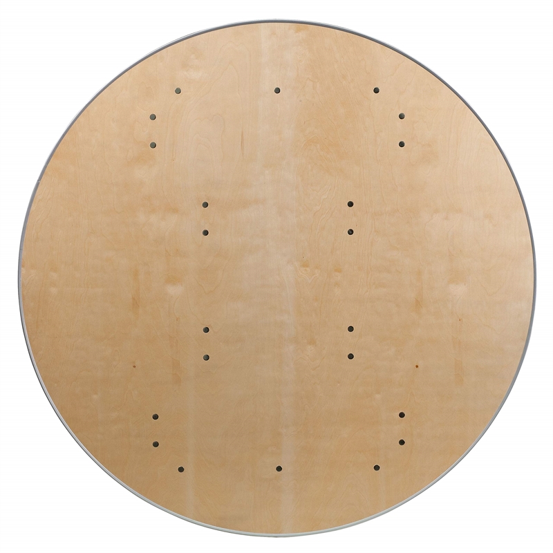 Bowery Hill Round Birchwood Folding Banquet Table in Silver