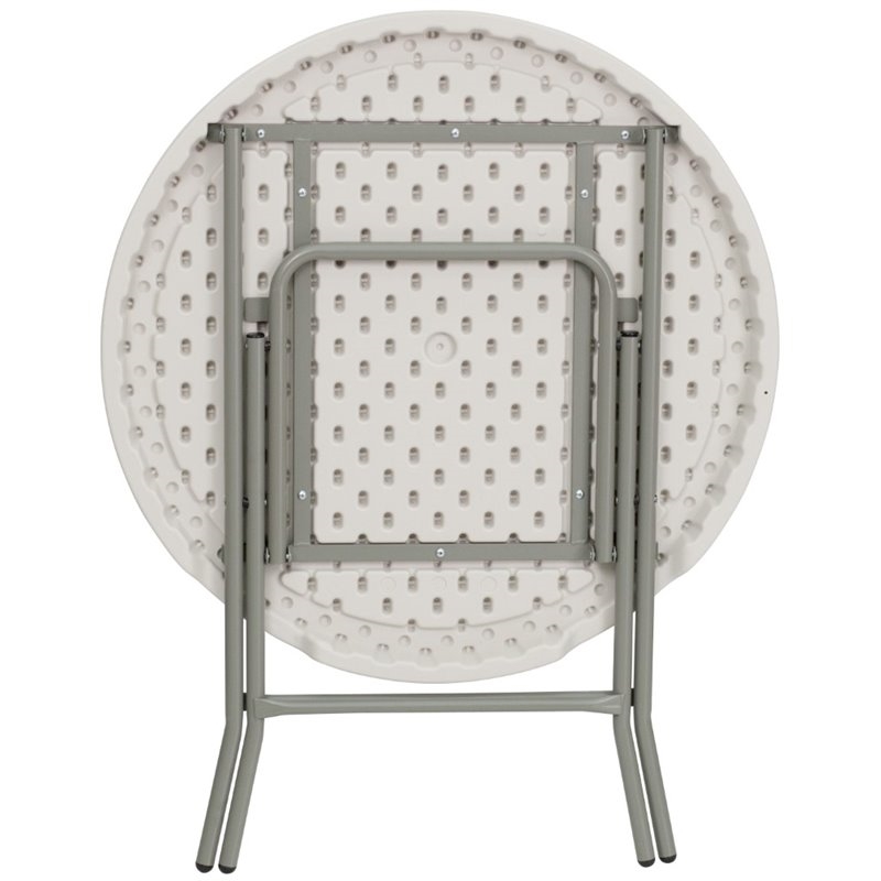 Bowery Hill Metal/Plastic Non-Locking Legs Round Folding Table in Granite White