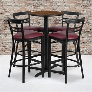 Bowery Hill 5 Piece Round Laminate Table Set in Walnut and Black