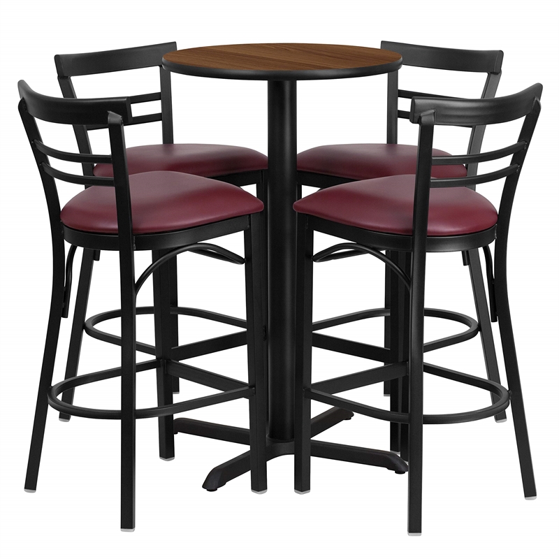Bowery Hill 5 Piece Round Laminate Table Set in Walnut and Black