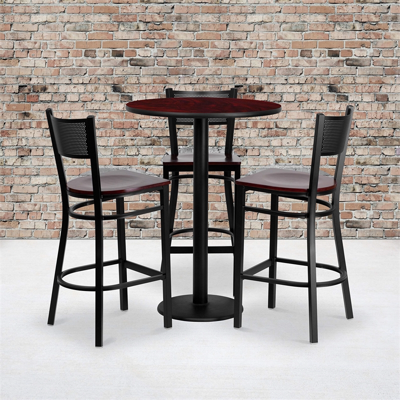 Bowery Hill 4 Piece Round Table Set in Mahogany and Black