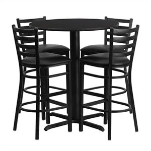 Bowery Hill 5 Piece Round Laminate Table Set in Black
