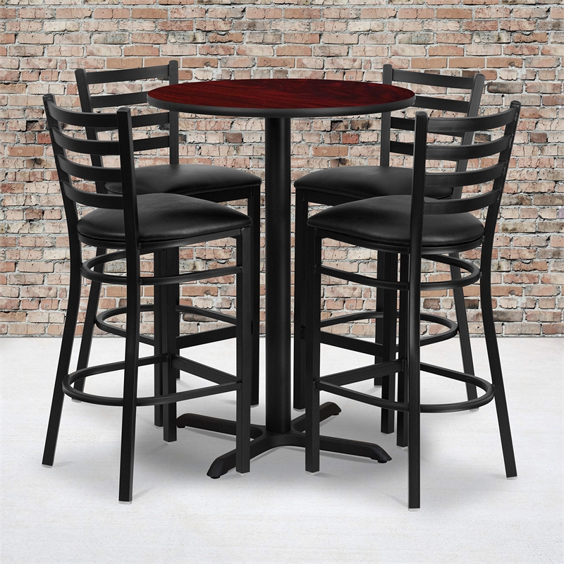 Bowery Hill 5 Piece Round Table Set in Black and Mahogany