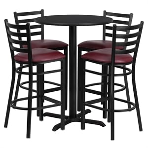 Bowery Hill 5 Piece Round Table Set in Black and Burgundy