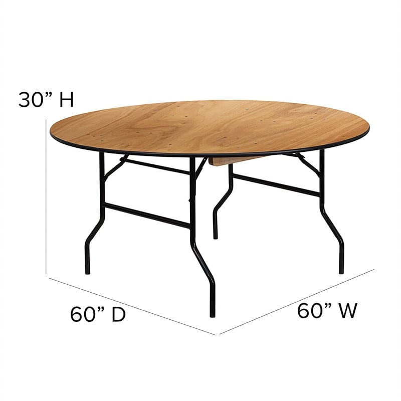 Bowery Hill Wood/Metal Round Folding Banquet Table in Black/Natural