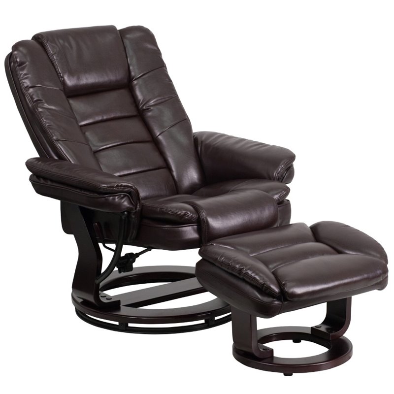 Bowery Hill LeatherSoft Brown Recliner Contemporary Plush Arms 41