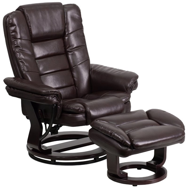 Bowery Hill LeatherSoft Brown Recliner Contemporary Plush Arms 41