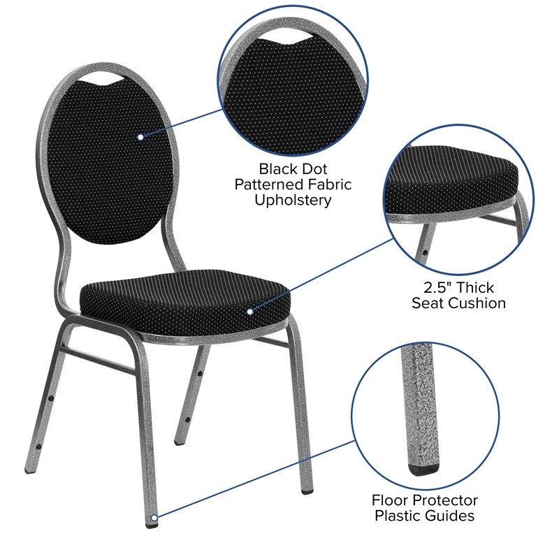 Bowery Hill Fabric/Metal Teardrop Back Stacking Chair in Black