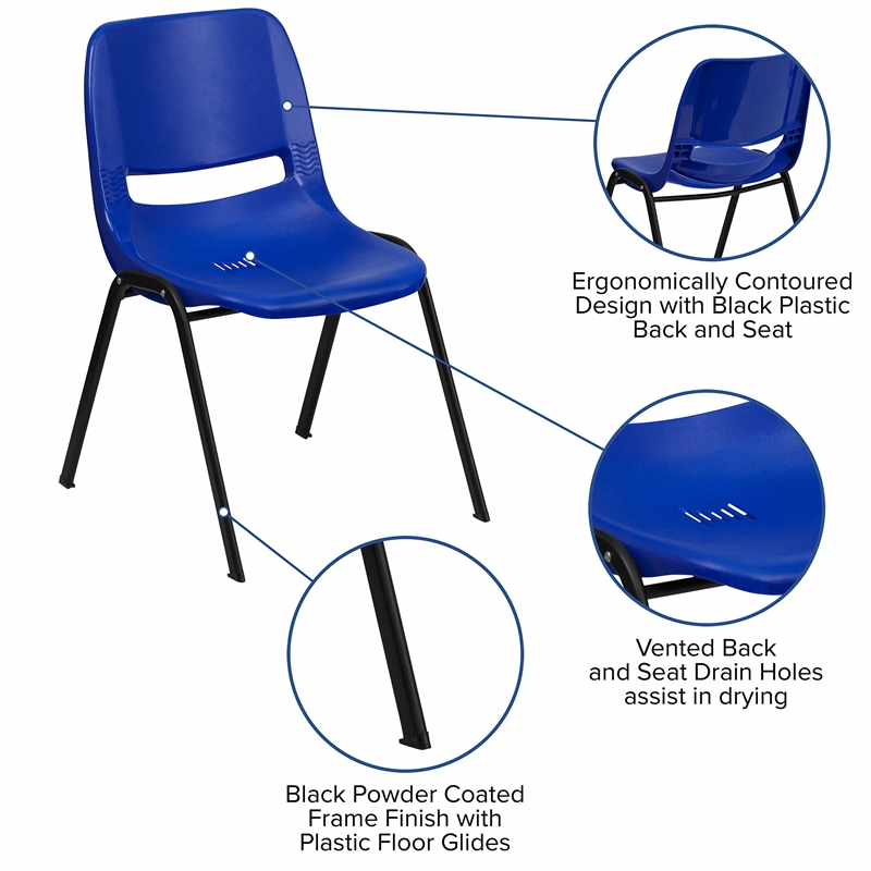 Bowery Hill Metal/Plastic Ergonomic Shell Stacking Chair in Blue