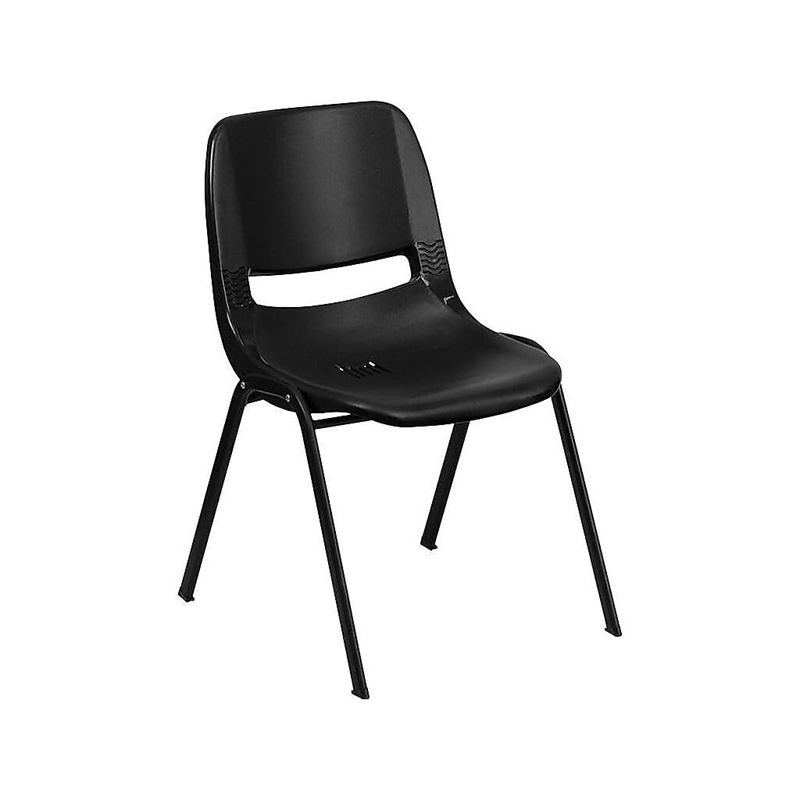 Bowery Hill Ergonomic Shell Stacking Chair in Black