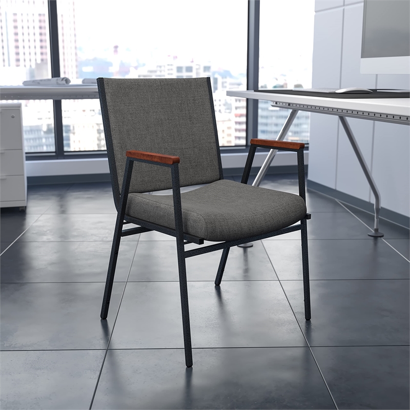 Bowery Hill Fabric/Steel Multipurpose Stacking Arm Guest Chair in Gray