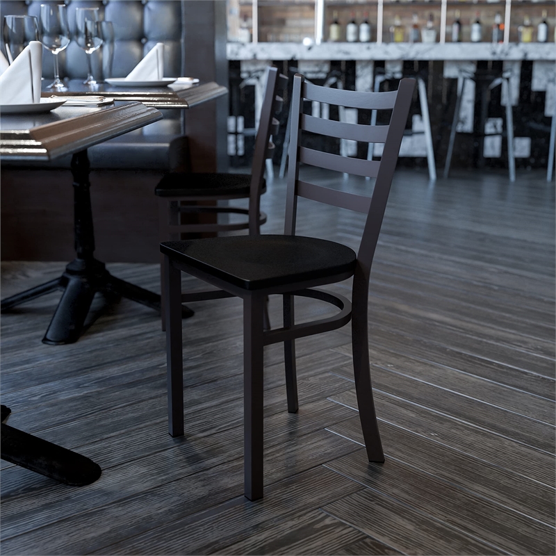 Bowery Hill Ladder Back Metal Dining Chair in Mahogany