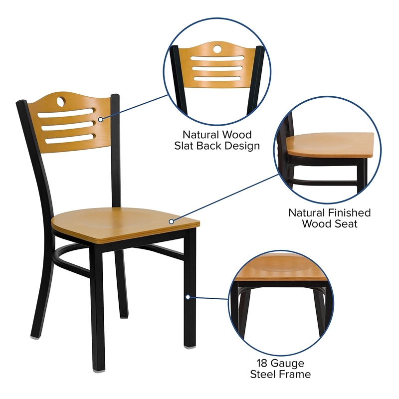 Bowery Hill Black Slat Back Metal Restaurant Dining Chair