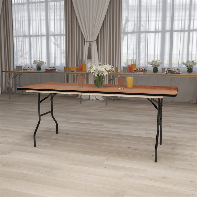 Bowery Hill Wood Black Folding Banquet Table Rectangular 72